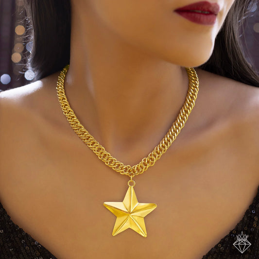 AUROZI Embossed Star Super Saver Pack Of Anti-Tarnish Premium Quality GOLD Plated WAVY Necklace Set With Earrings, Bracelet & Ring (Adjustable Size)