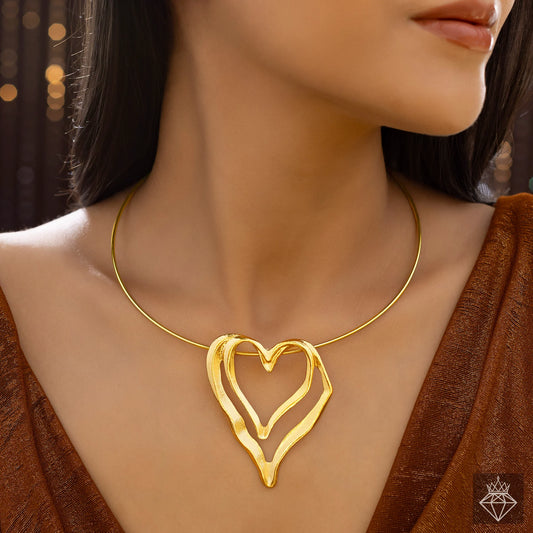 Super Saver Pack Of Anti-Tarnish Premium Quality GOLD Plated Golden HEART Necklace Set With Earrings, Bracelet & Ring (Adjustable Size)
