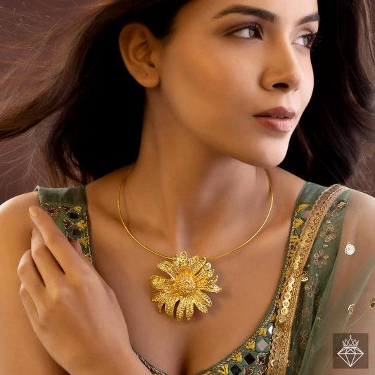 Super Saver Pack Of Anti-Tarnish Premium Quality GOLD Plated SUNFLOWER Necklace Set With Earrings, Bracelet & Ring (Adjustable Size)